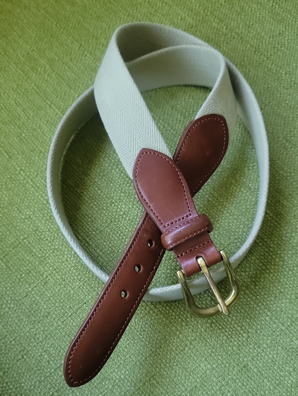 Coach Brown Leather-Trim Canvas Belt with Brass Buckle